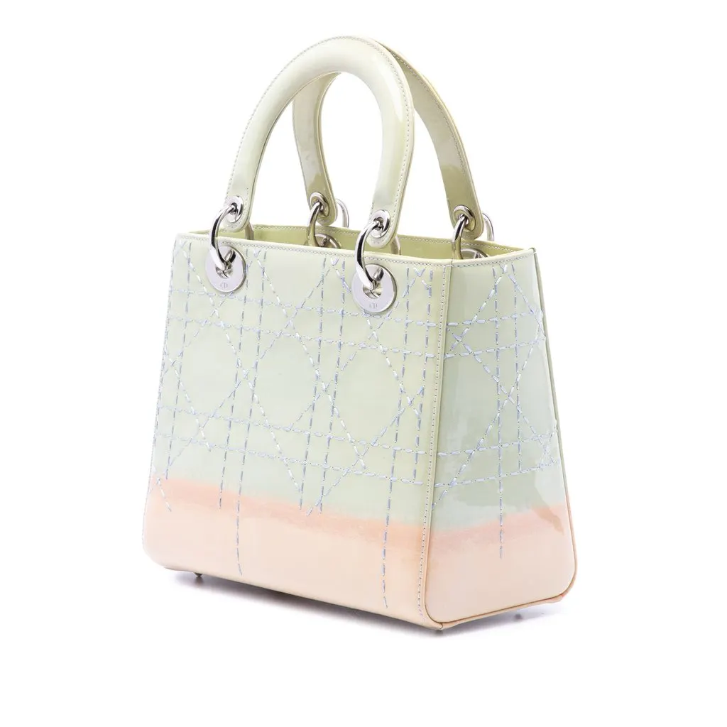 Dior Medium Ombre Patent Cannage Lady Dior Green Leather Very good - Back View