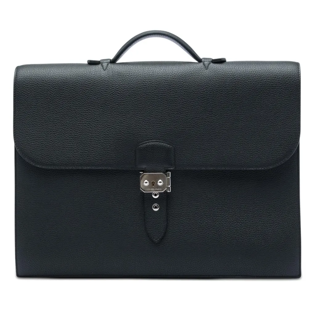 Hermès Togo Sac A Depeches 38 Black Leather Very good - Front View
