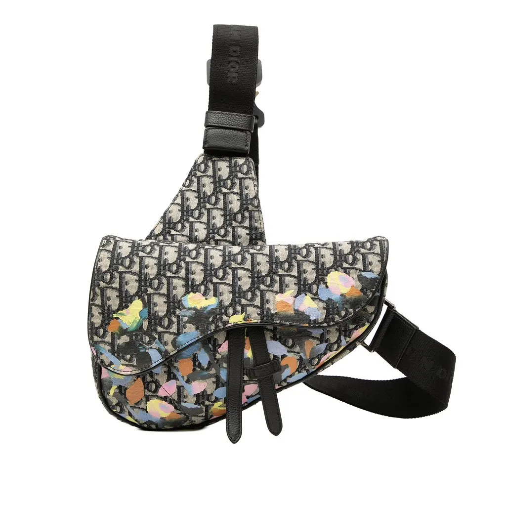 Dior Alex Foxton Oblique Canvas Saddle Crossbody Blue Canvas Very good - Front View