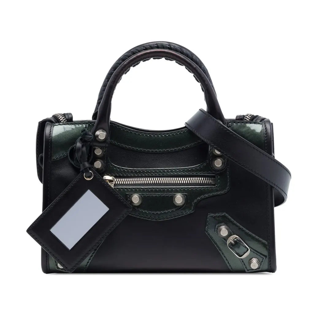 Balenciaga Mini Lambskin and Patent Motocross Giant 21 City Satchel Black Leather Very good - Front View