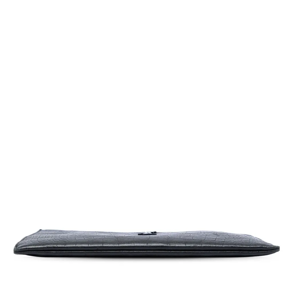 Saint Laurent Croc Embossed Leather Monogram Document Holder Black Leather Very good - Inside View