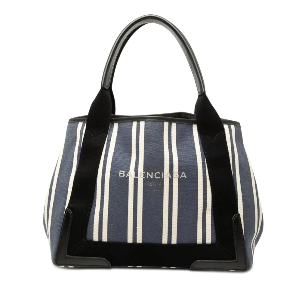 Balenciaga Canvas Striped Navy Cabas S Blue Very good - Front View
