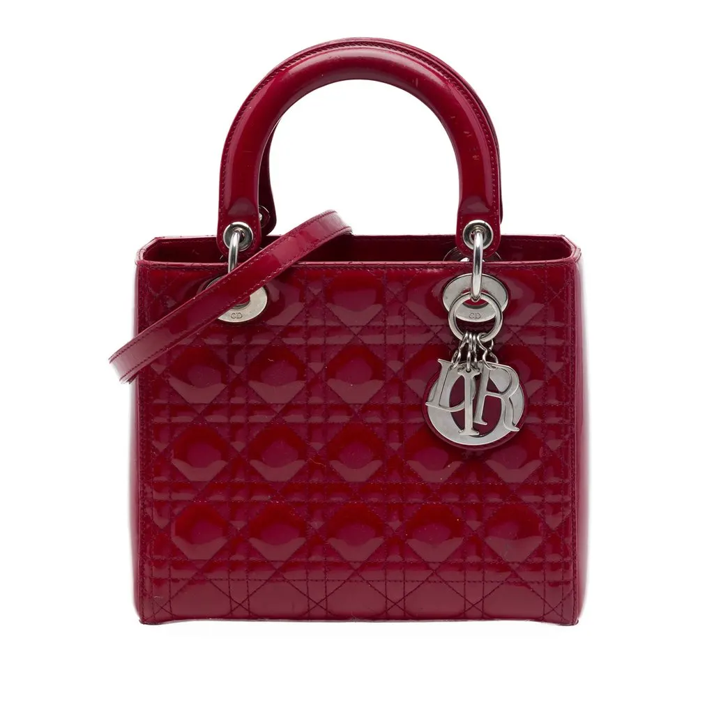 Dior Medium Patent Cannage Lady Dior Red Leather Very good - Front View