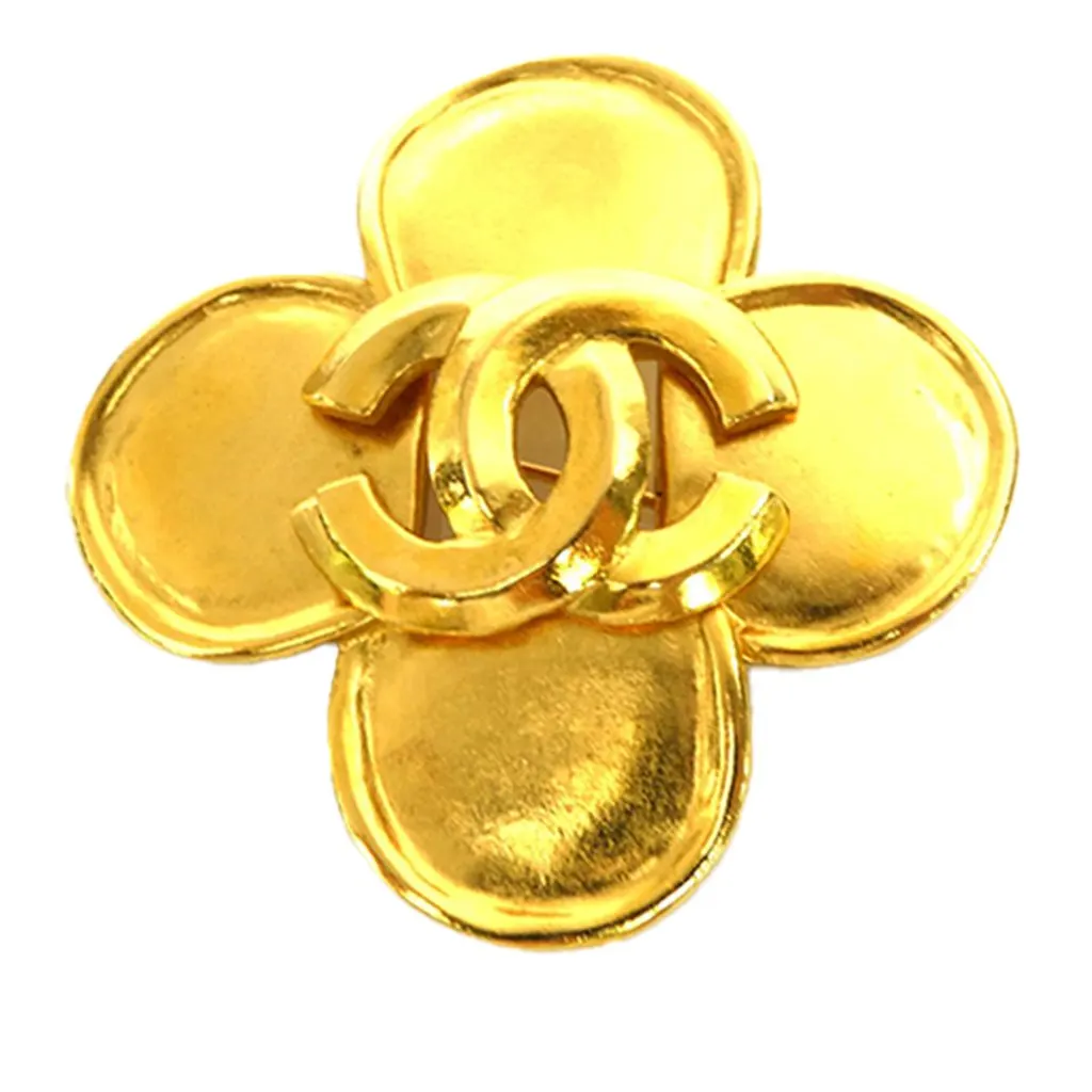Chanel CC Gold Plated Flower Brooch Gold Metal Very good - Front View