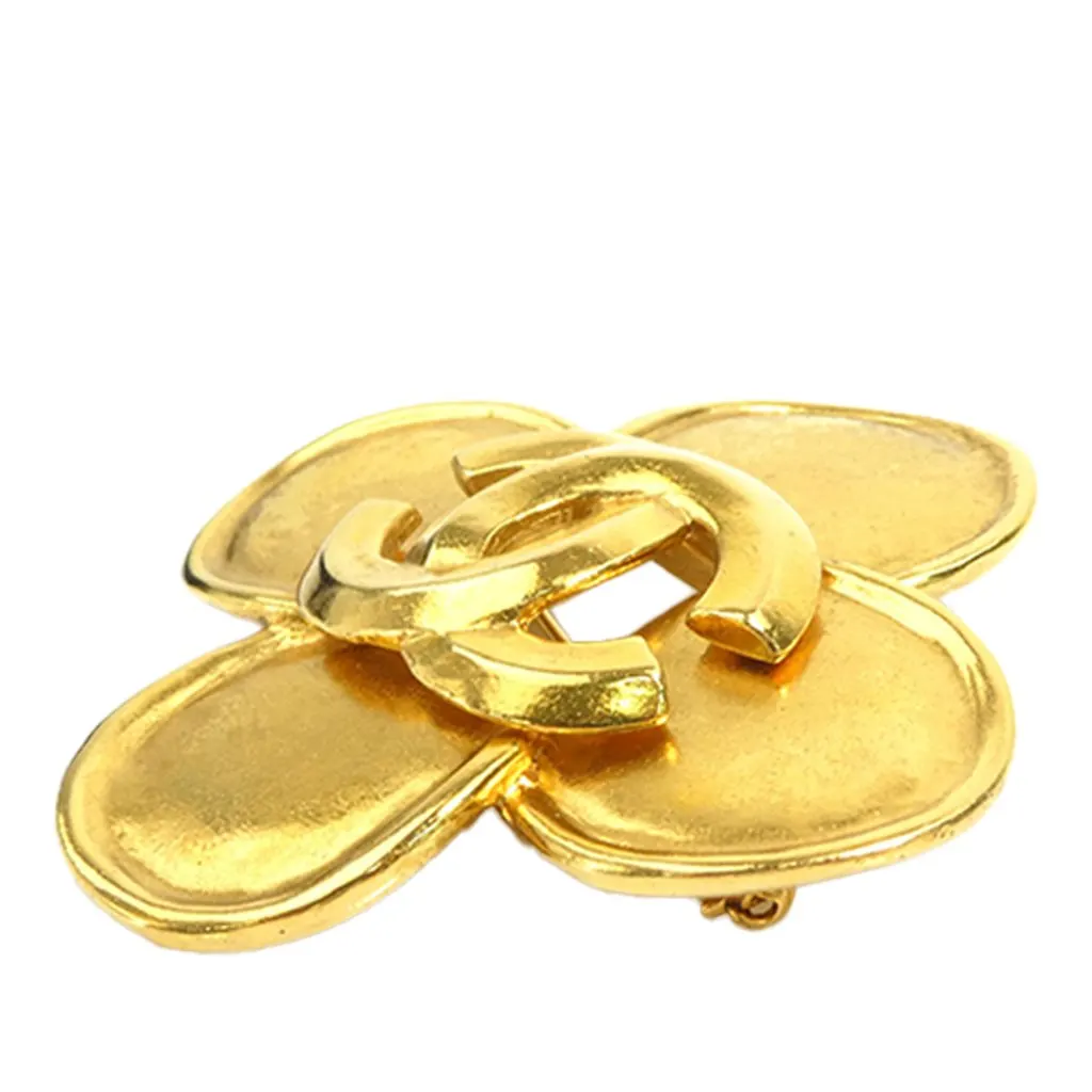 Chanel CC Gold Plated Flower Brooch Gold Metal Very good - Box View