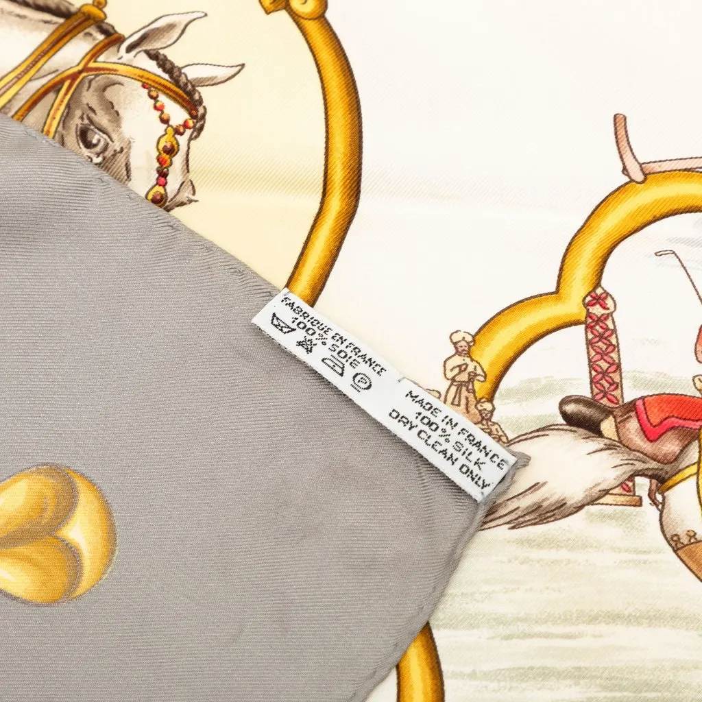 Hermès Les Chevaux des Moghols Silk Scarf 90 White Silk Good - Model View
