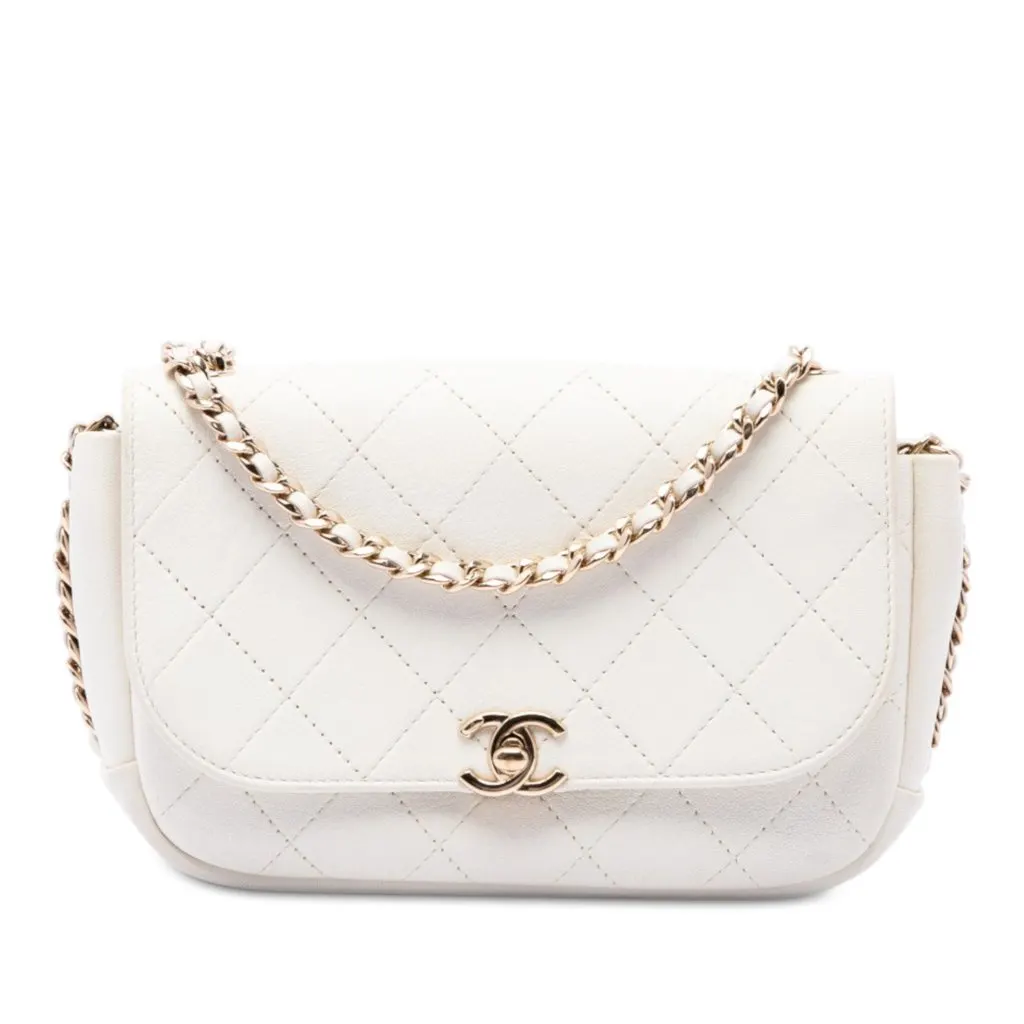 Chanel CC Quilted Goatskin Casual Trip Flap White Leather Very good - Front View