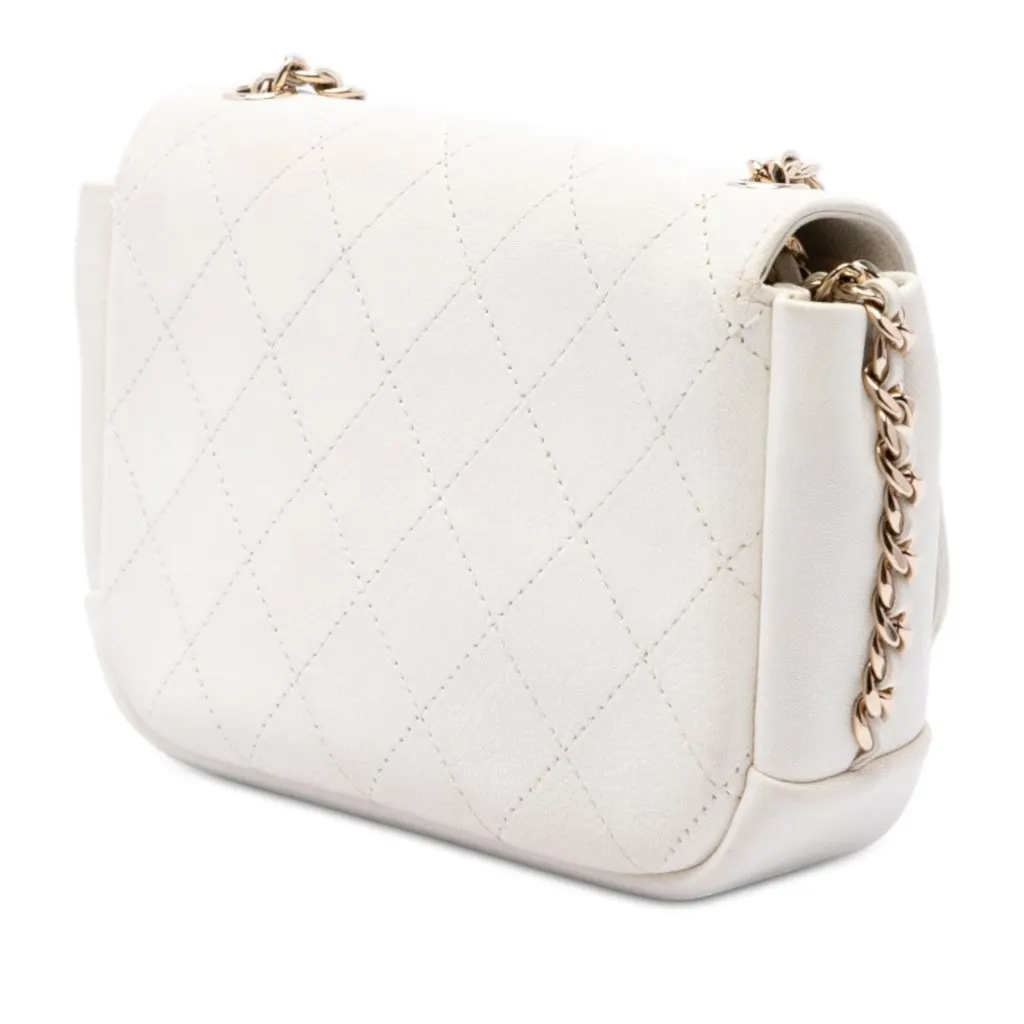 Chanel CC Quilted Goatskin Casual Trip Flap White Leather Very good - Back View