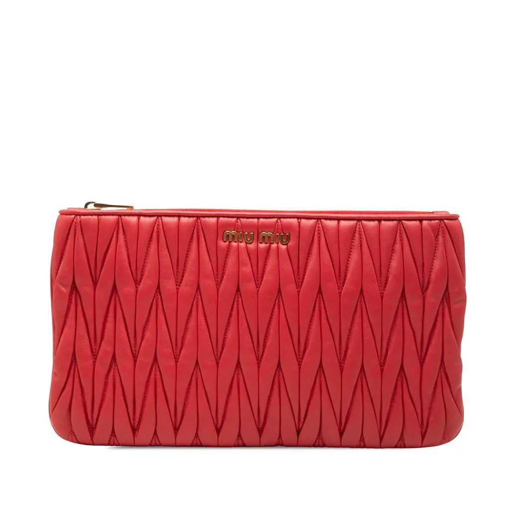 Miu Miu Matelasse Nappa Clutch Red Leather Very good - Front View