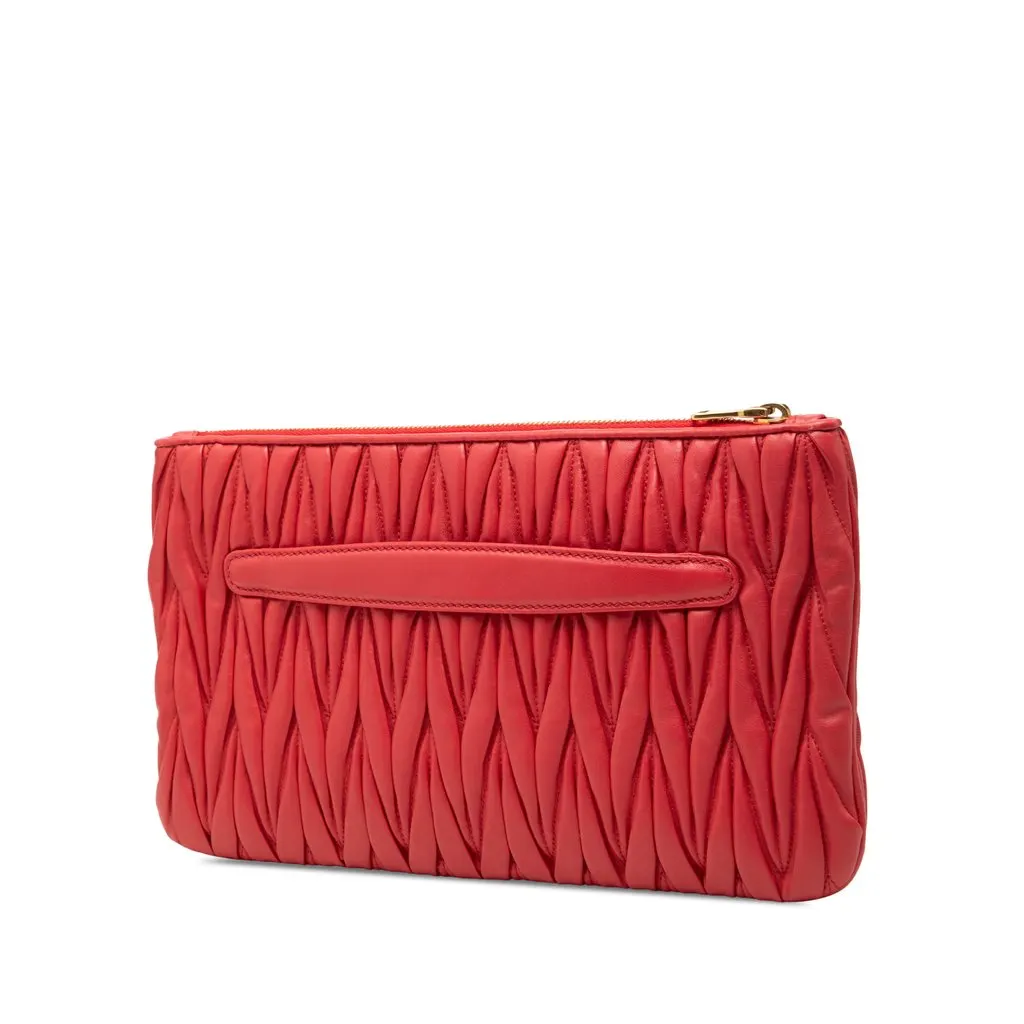 Miu Miu Matelasse Nappa Clutch Red Leather Very good - Back View