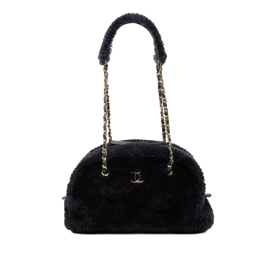 Chanel Coco Neigh Large Quilted Shearling Bowling Bag Blue Shearling Very good - Front View