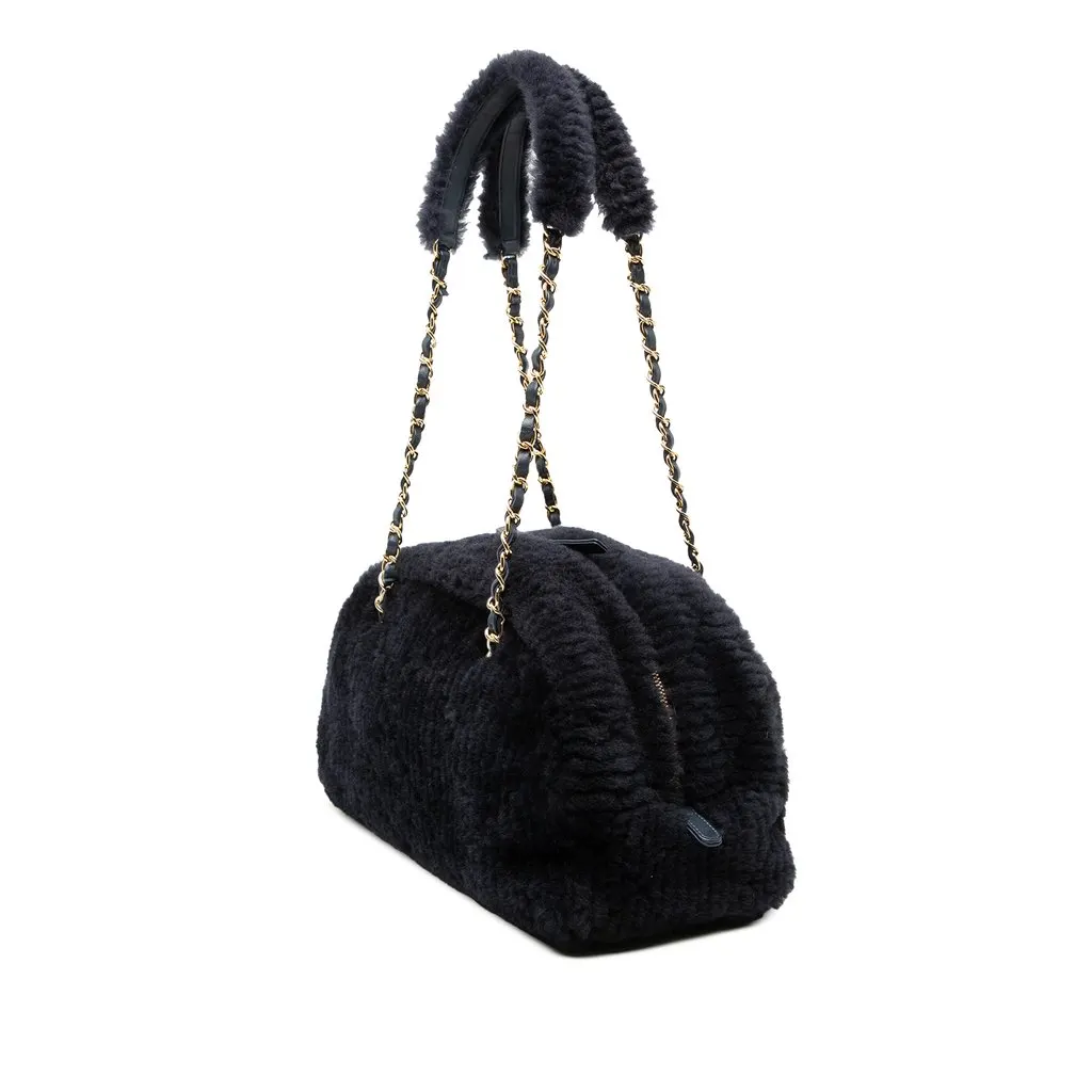 Chanel Coco Neigh Large Quilted Shearling Bowling Bag Blue Shearling Very good - Back View