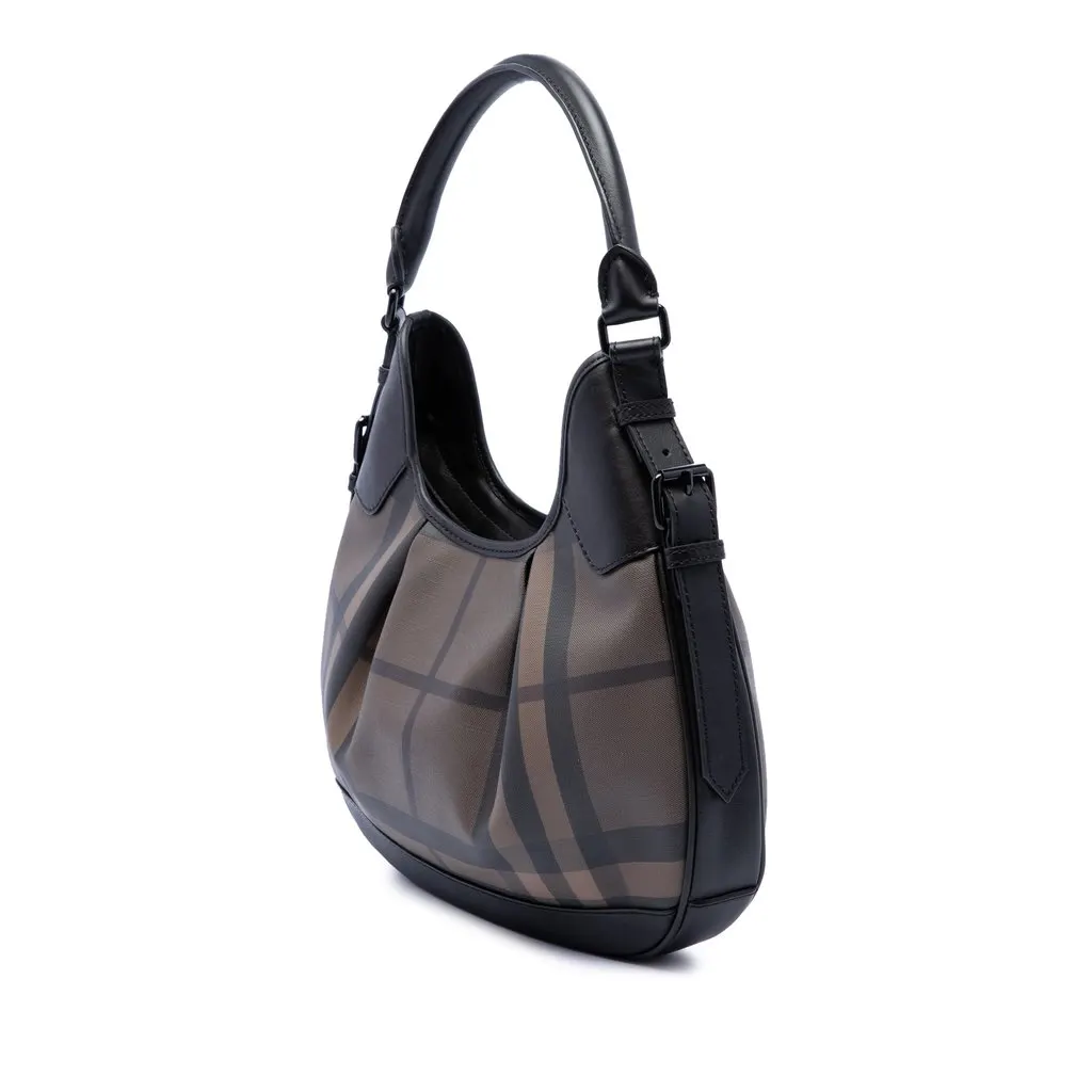 Burberry Smoke Check Coated Canvas Brooklyn Hobo Brown Very good - Back View