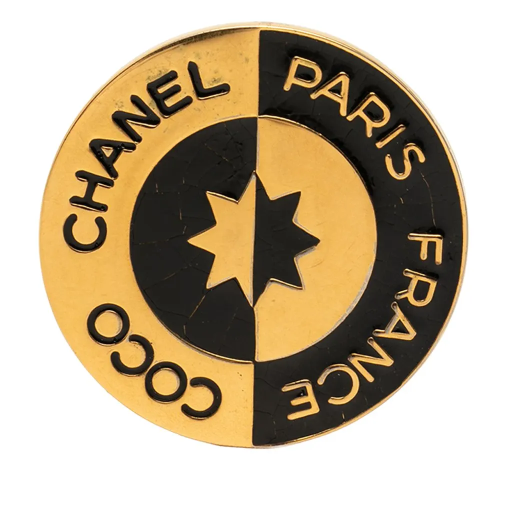 Chanel Gold Plated Enamel Coco Star Logo Round Brooch Gold Metal Very good - Front View