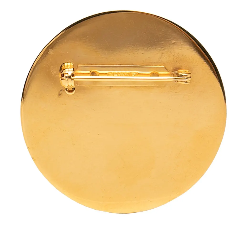 Chanel Gold Plated Enamel Coco Star Logo Round Brooch Gold Metal Very good - Back View