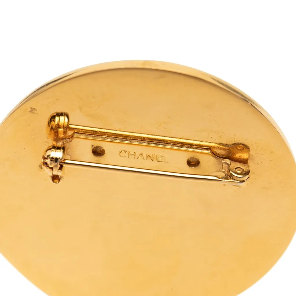 Chanel Gold Plated Enamel Coco Star Logo Round Brooch Gold Metal Very good - Inside View
