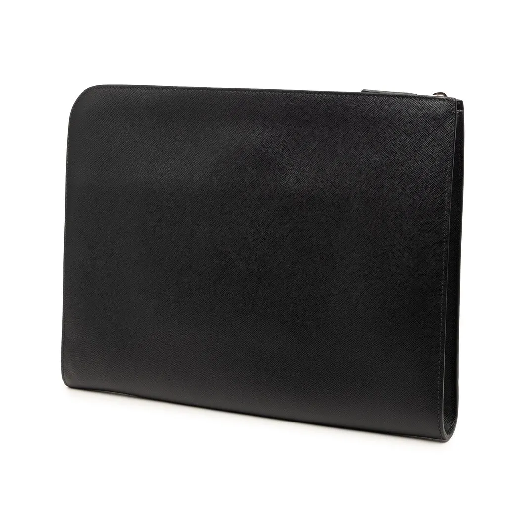 Prada Saffiano Zip Around Portfolio Black Leather Very good - Back View
