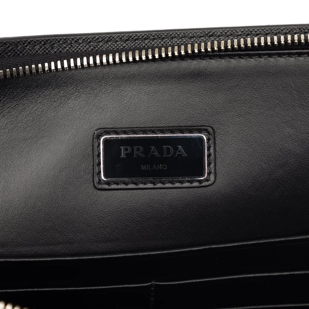 Prada Saffiano Zip Around Portfolio Black Leather Very good - Box View