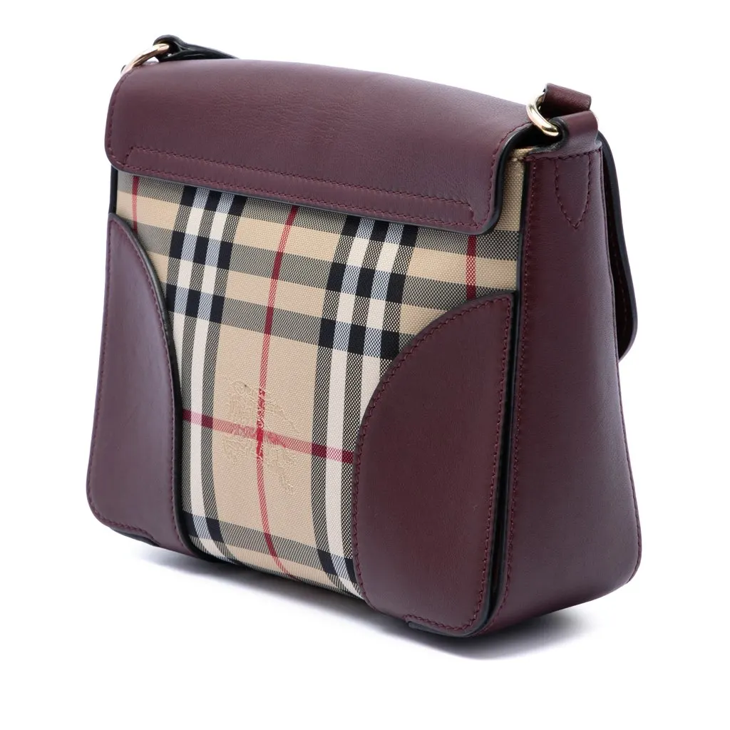 Burberry Small Haymarket Check Nylon and Leather Dickens Crossbody Red Leather Very good - Back View