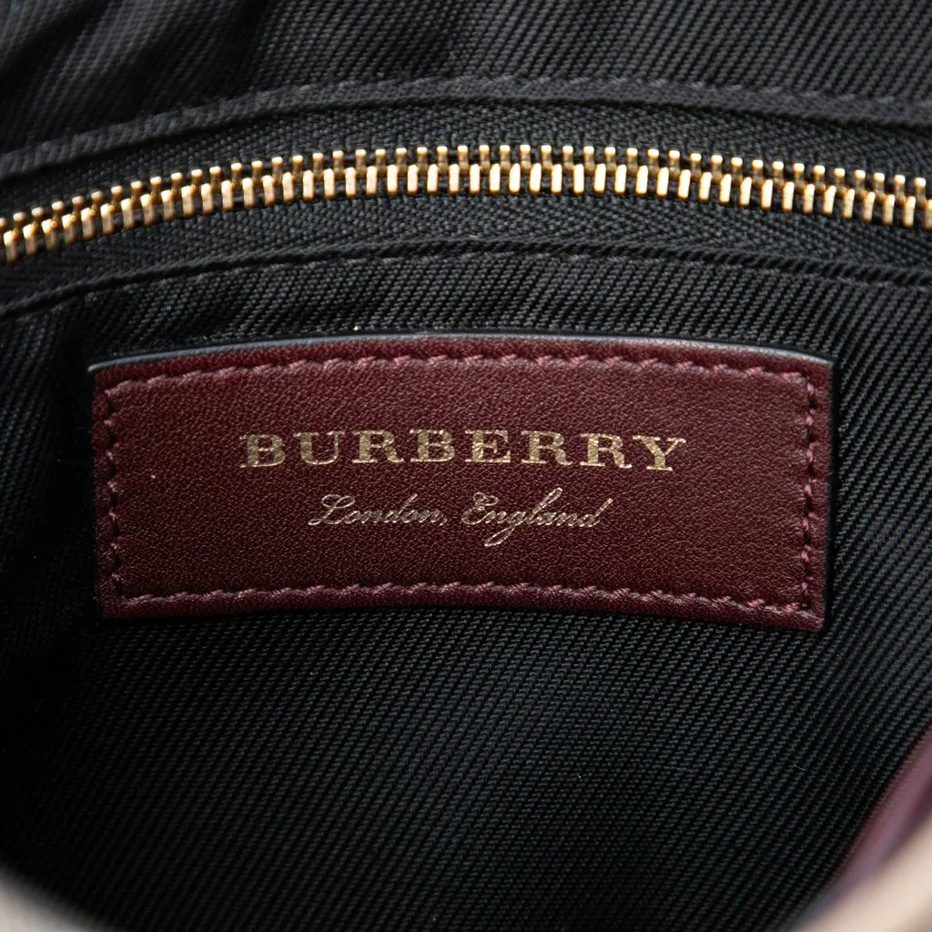 Burberry Small Haymarket Check Nylon and Leather Dickens Crossbody Red Leather Very good - Box View