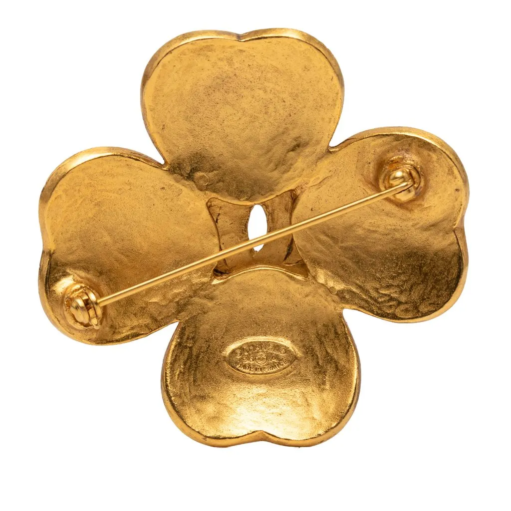 Chanel CC Gold Plated Grapevine Clover Brooch Gold Metal Very good - Back View