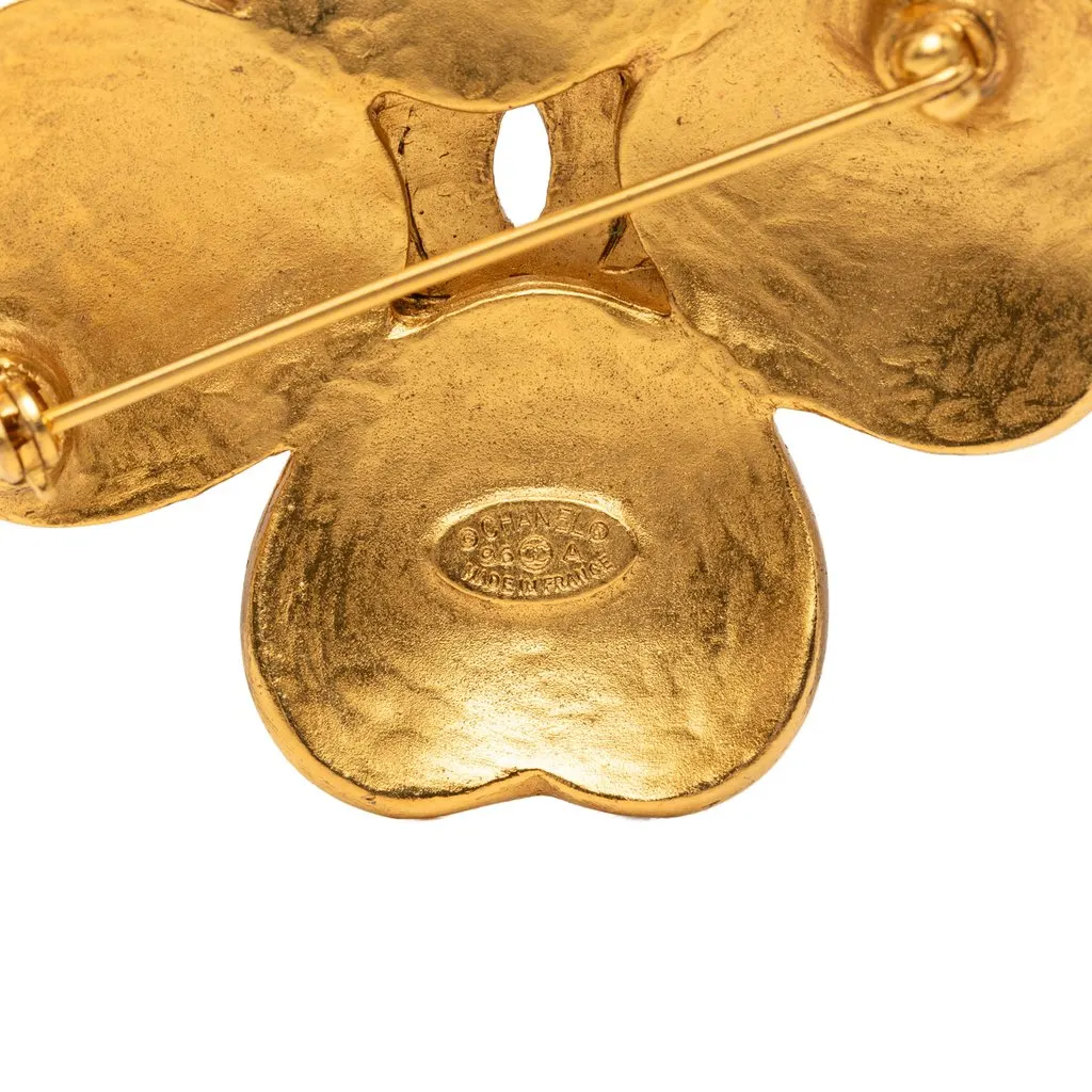 Chanel CC Gold Plated Grapevine Clover Brooch Gold Metal Very good - Inside View