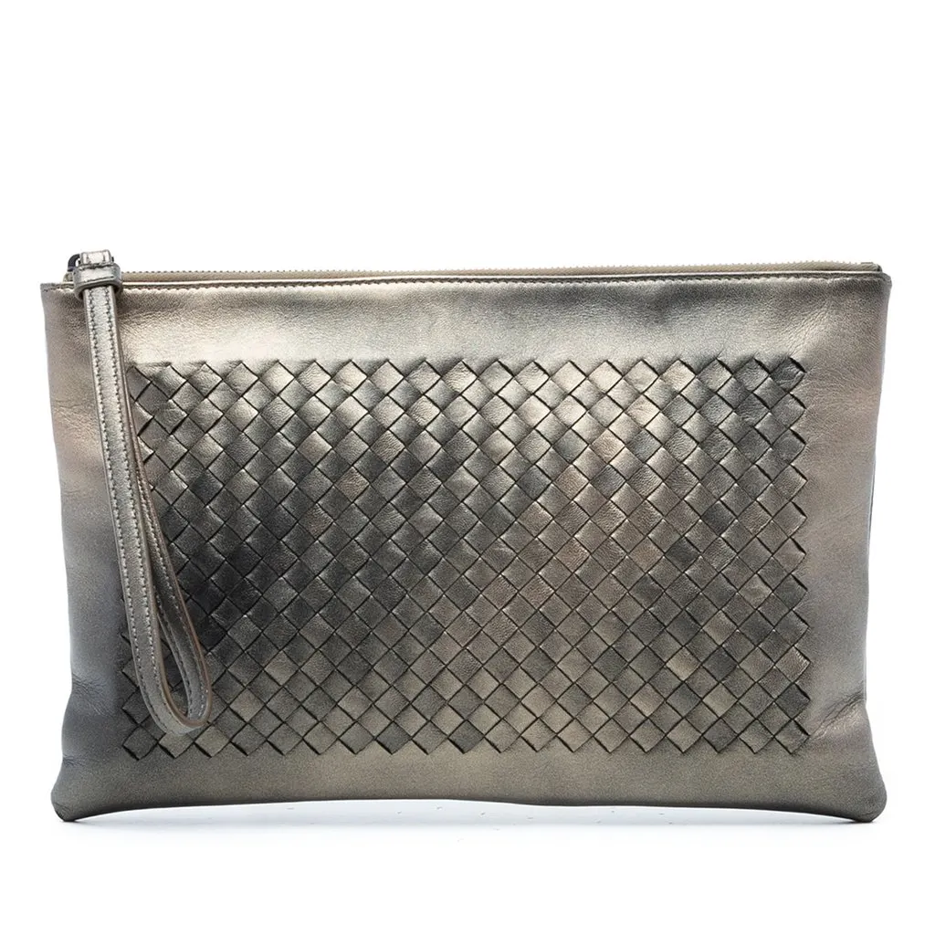 Bottega Veneta Nappa Intrecciato Wristlet Clutch Brown Leather Very good - Front View