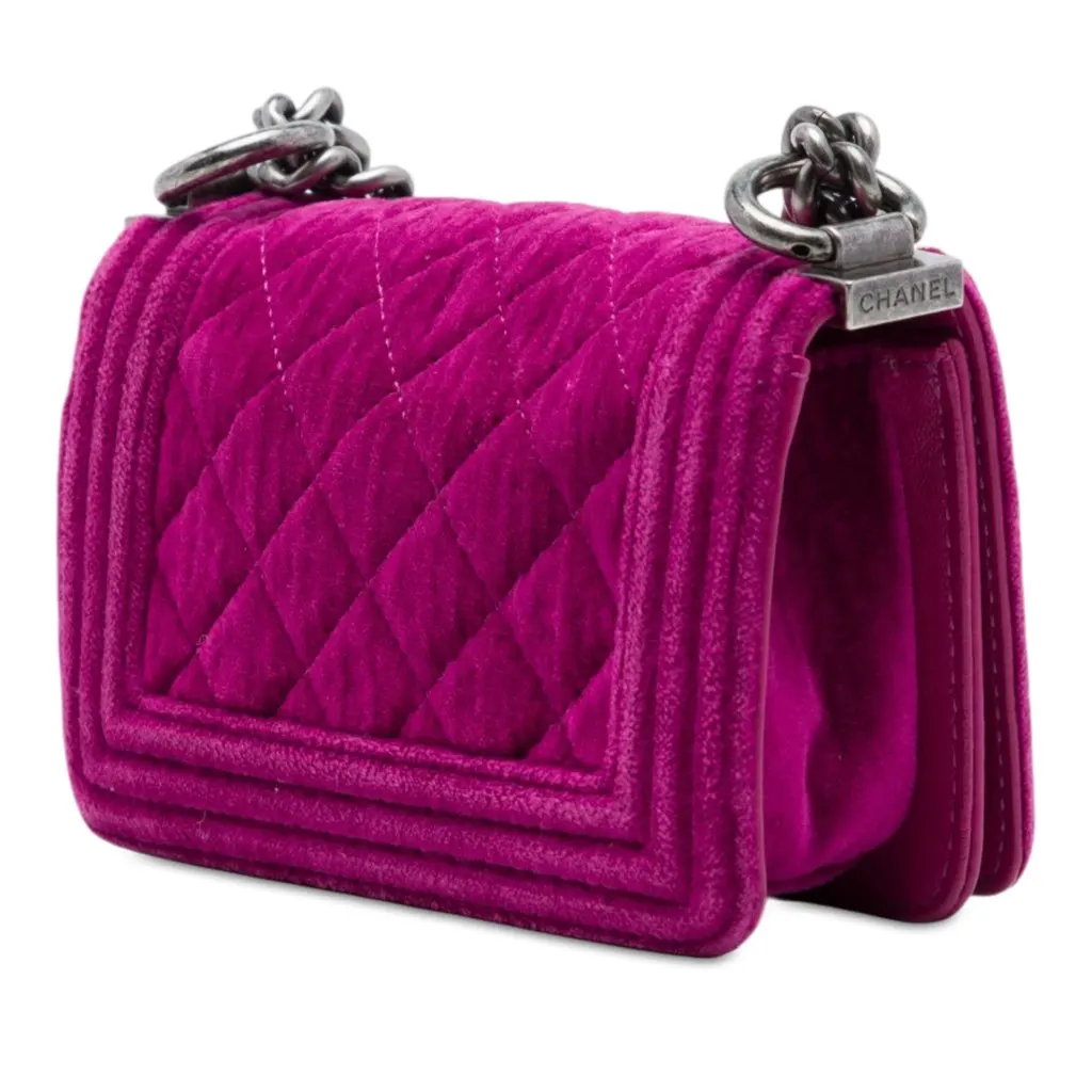 Chanel Mini Quilted Velvet Boy Flap Pink Very good - Back View