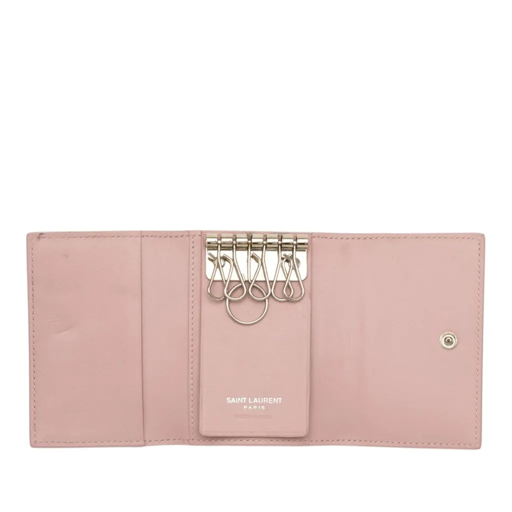 Saint Laurent Smooth Calfskin 6 Key Case Pink Leather Good - Model View