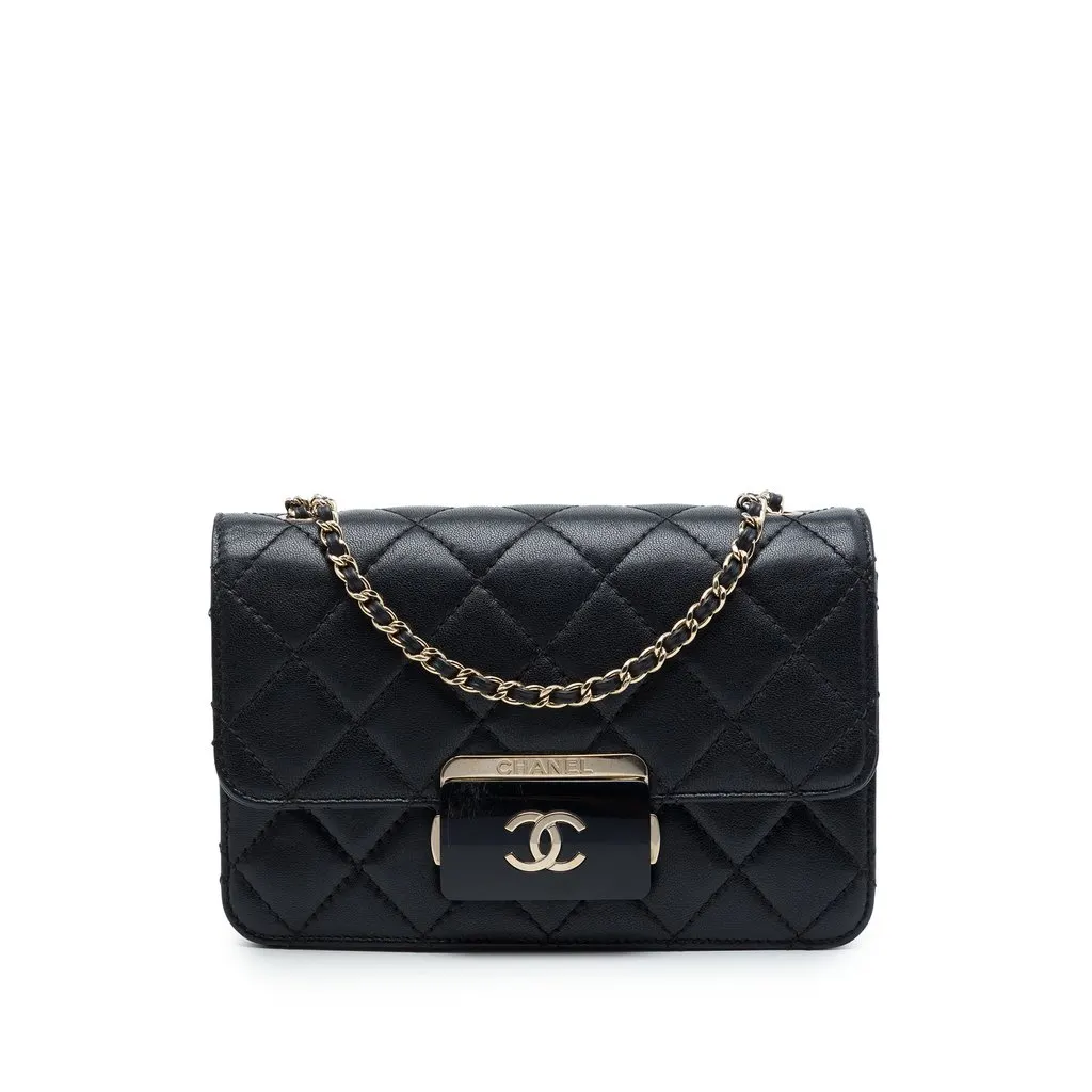 Chanel Mini Sheepskin Beauty Lock Flap Black Leather Very good - Front View