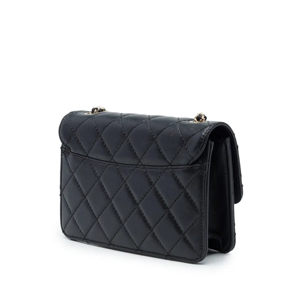 Chanel Mini Sheepskin Beauty Lock Flap Black Leather Very good - Back View
