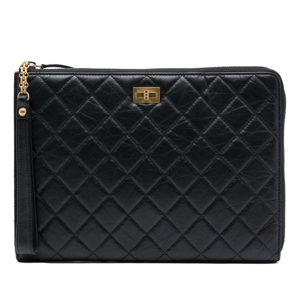 Chanel Medium Quilted Aged Calfskin Reissue 2.55 Pouch with Handle Black Leather Very good - Front View