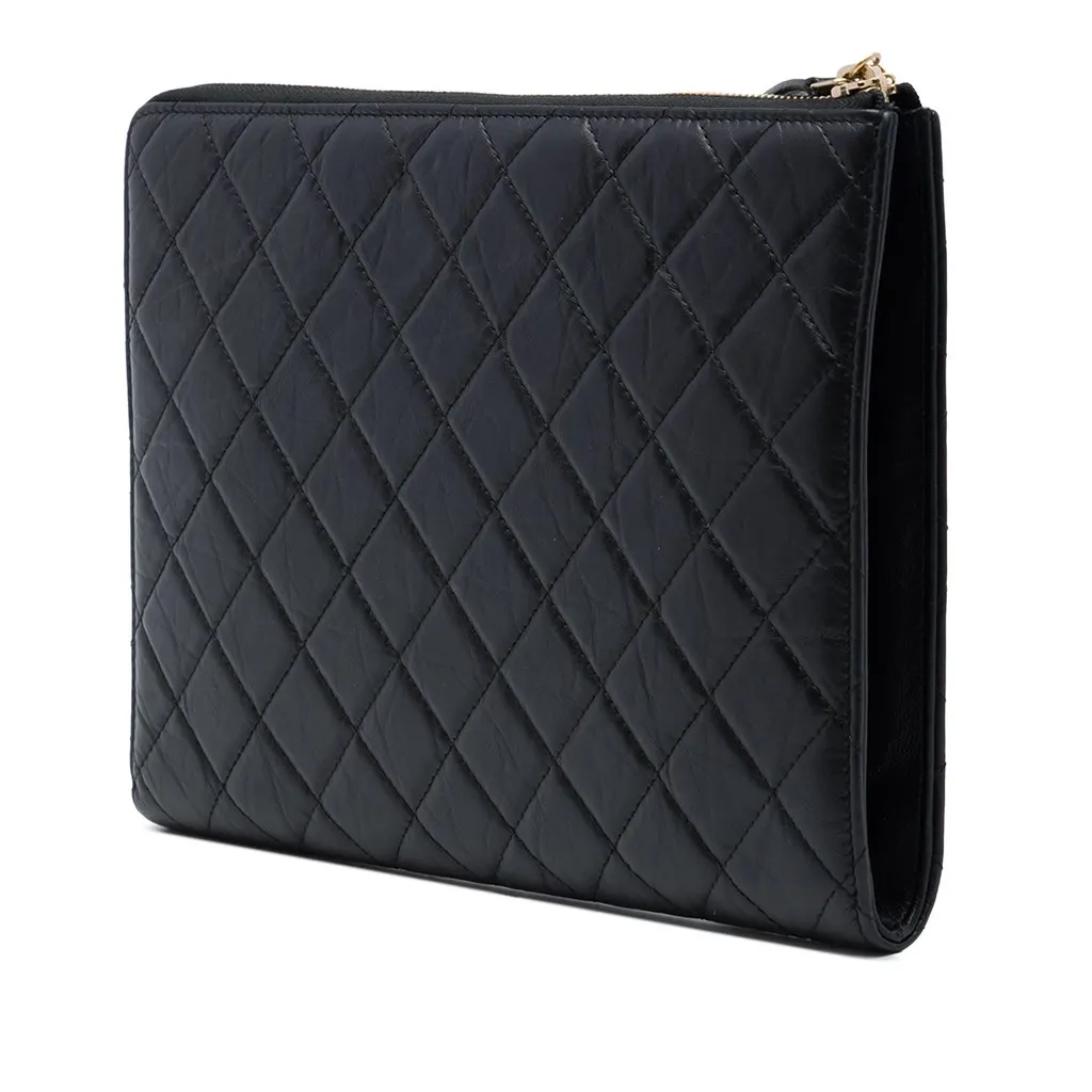 Chanel Medium Quilted Aged Calfskin Reissue 2.55 Pouch with Handle Black Leather Very good - Back View