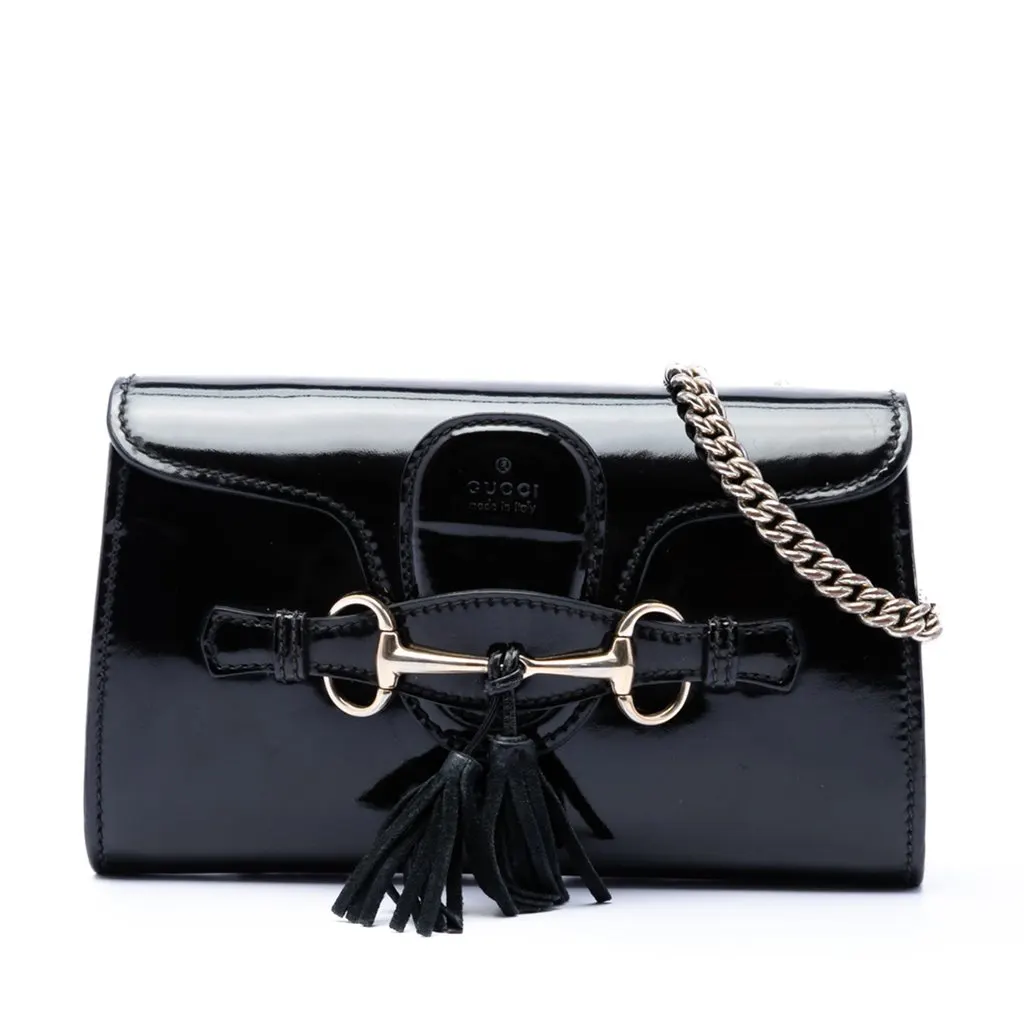 Gucci Mini Patent Emily Crossbody Black Leather Very good - Front View