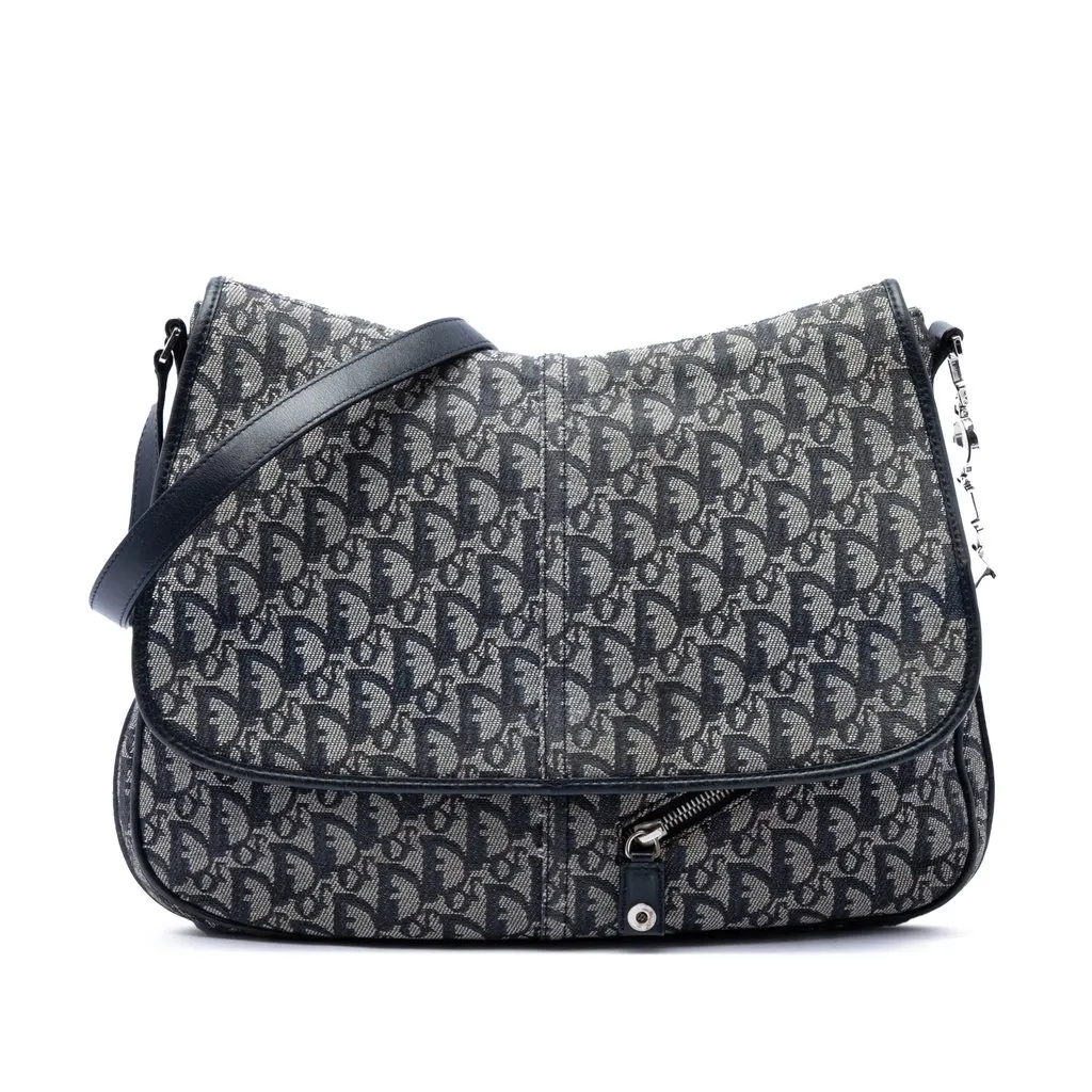 Dior Diorissimo Trotter Canvas Messenger Bag Blue Canvas Good - Front View