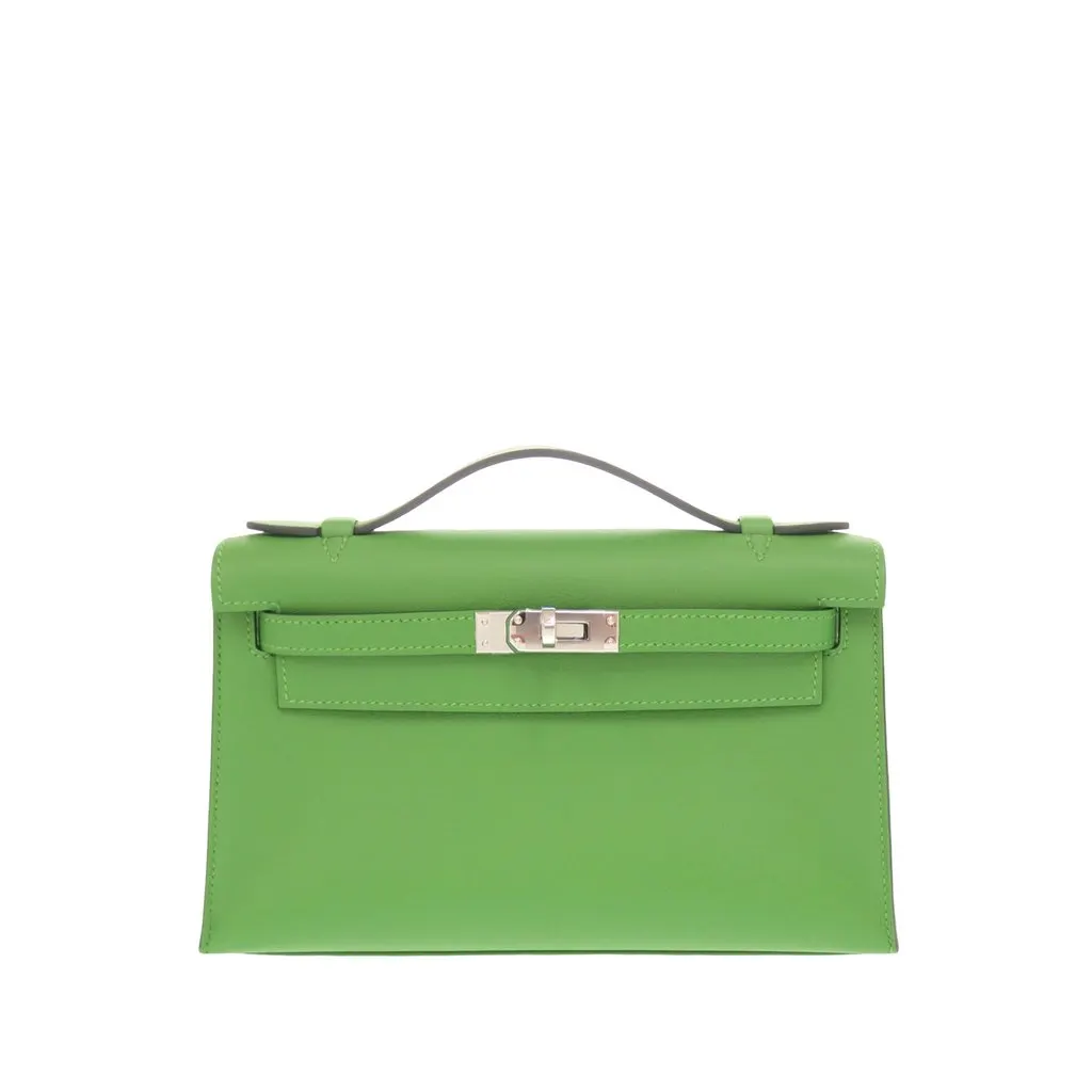 Hermès Swift Kelly Pochette 22 Green Leather Very good - Front View