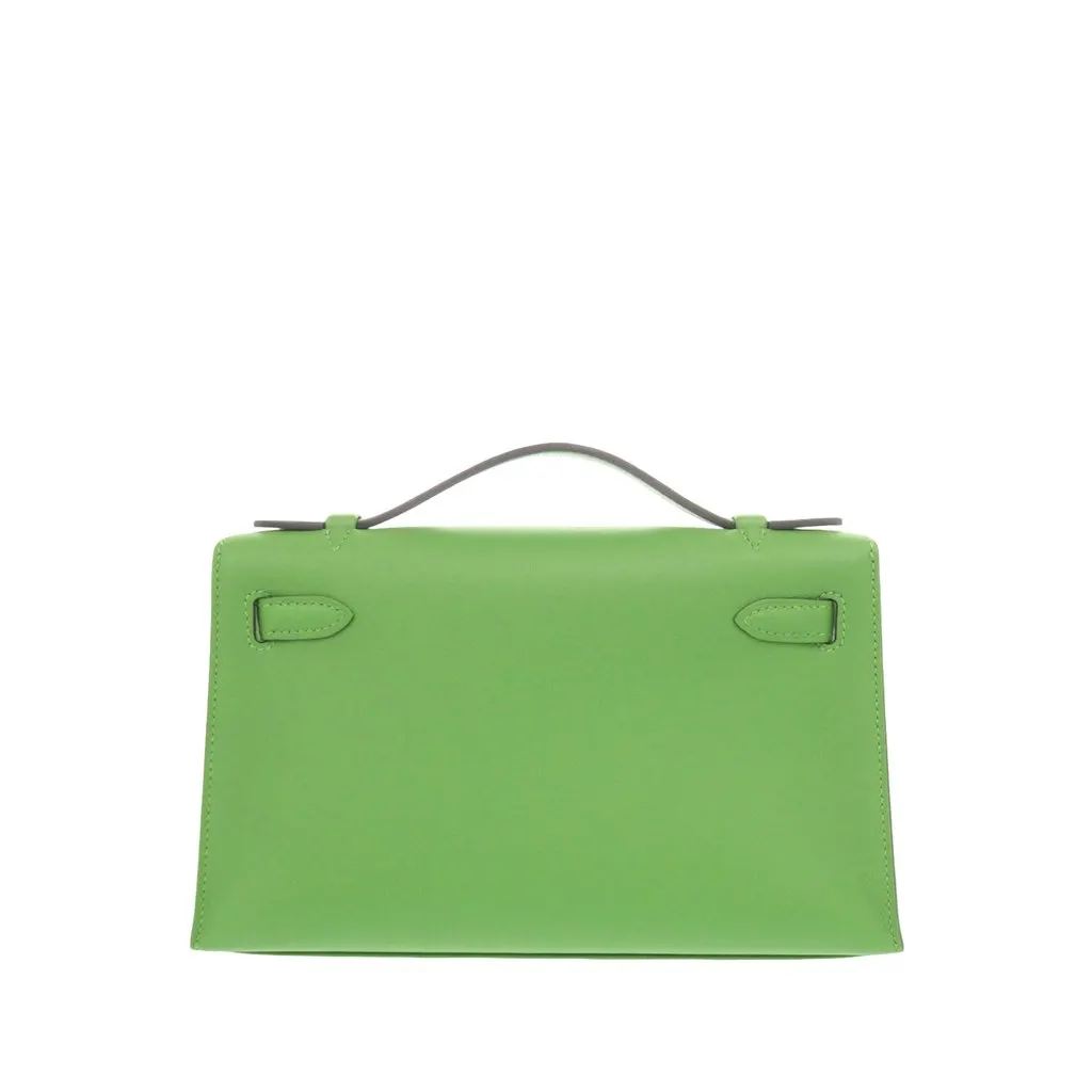 Hermès Swift Kelly Pochette 22 Green Leather Very good - Back View