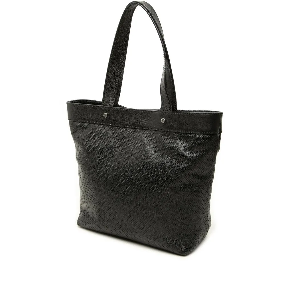Chanel CC Perforated Lambskin Tote Black Leather Good - Back View