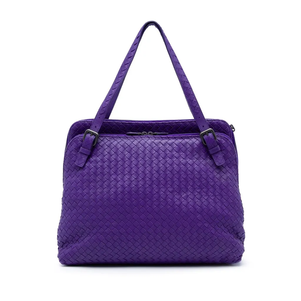 Bottega Veneta Nappa Intrecciato Double Zip Tote Purple Leather Very good - Front View