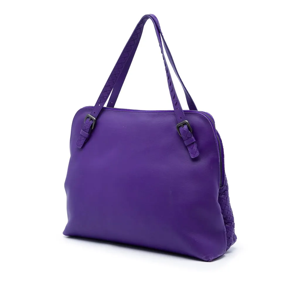 Bottega Veneta Nappa Intrecciato Double Zip Tote Purple Leather Very good - Back View