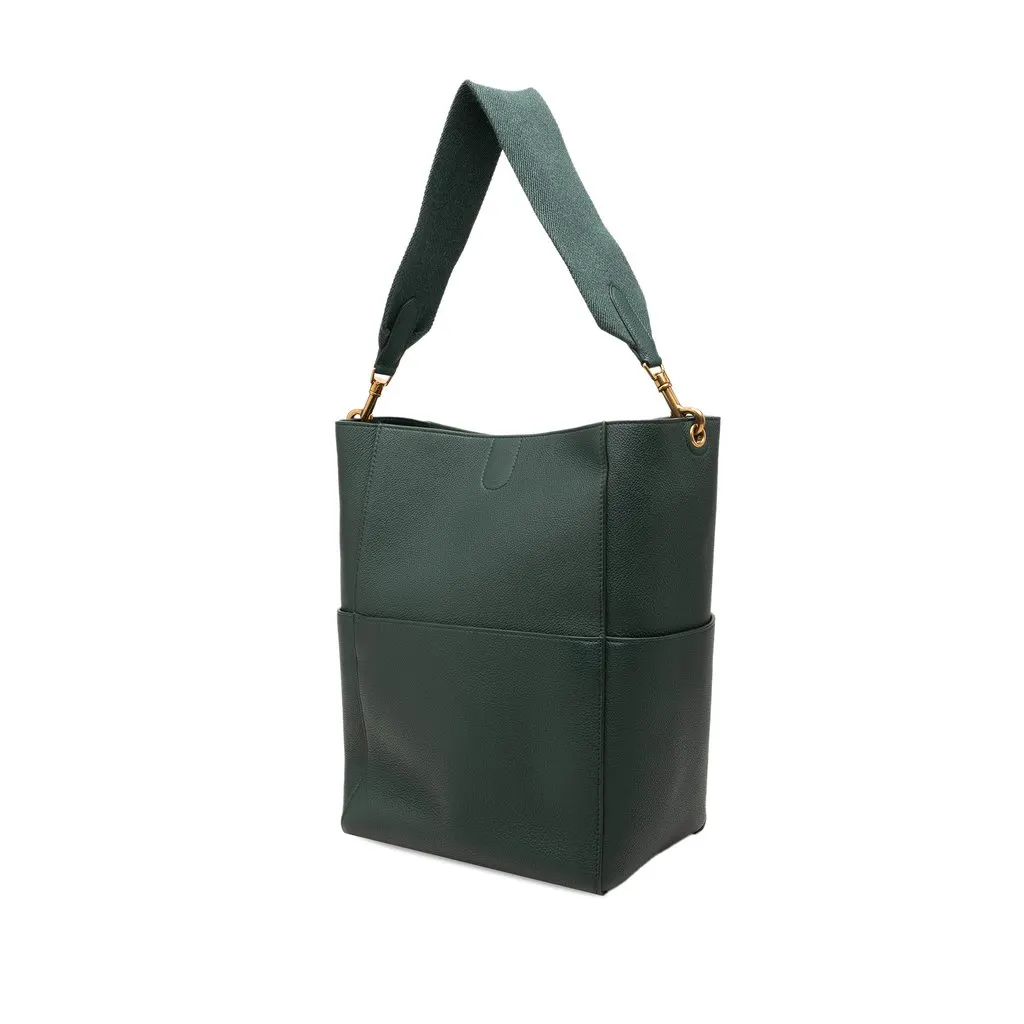 Celine Medium Soft Grained Calfskin Seau Sangle Bucket Bag Green Leather Good - Back View