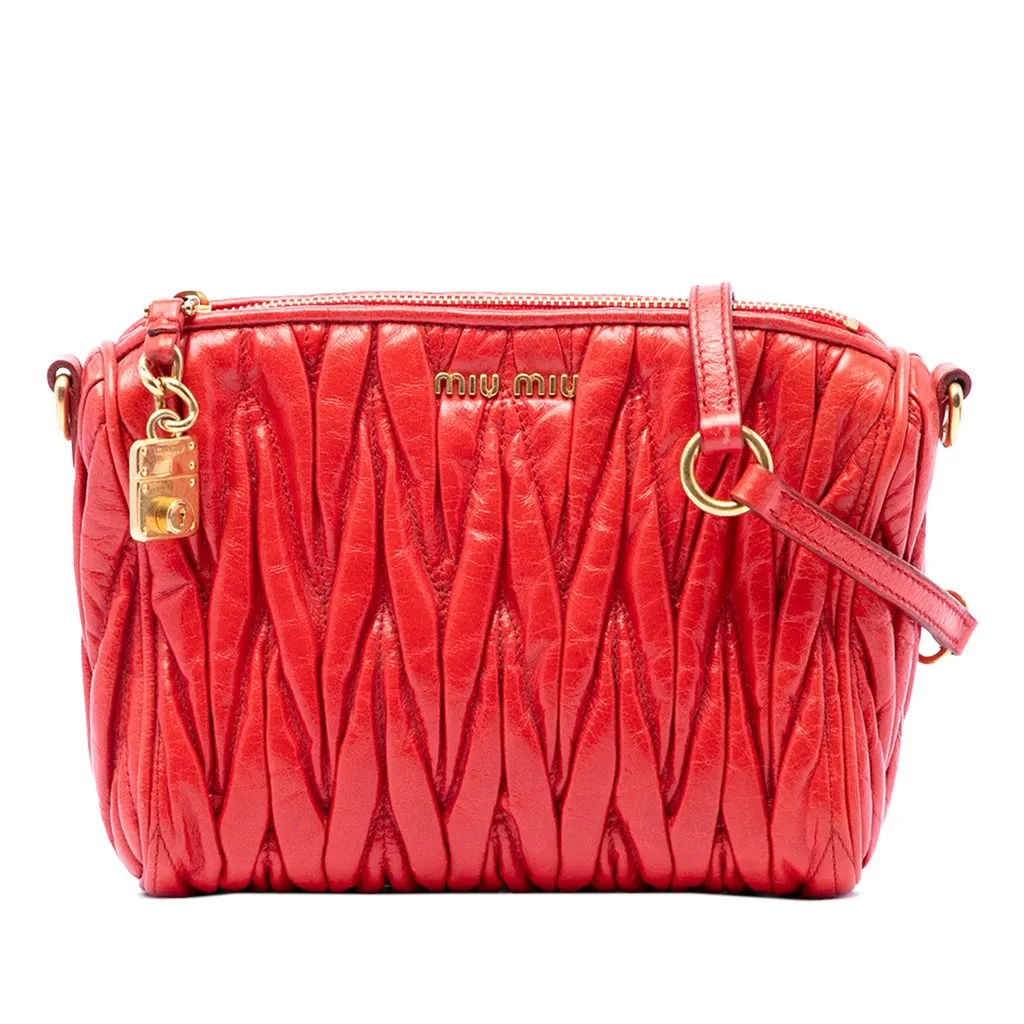 Miu Miu Matelasse Leather Shoulder Bag Red Leather Very good - Front View