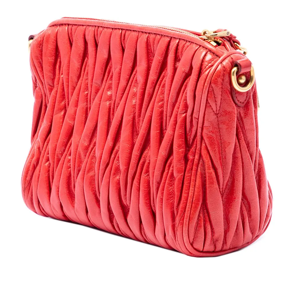 Miu Miu Matelasse Leather Shoulder Bag Red Leather Very good - Back View