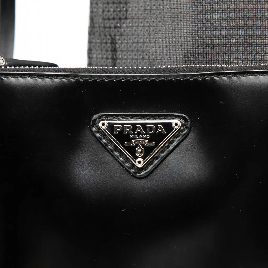 Prada Small Sequined Mesh Logo Open Tote Black Very good - Box View
