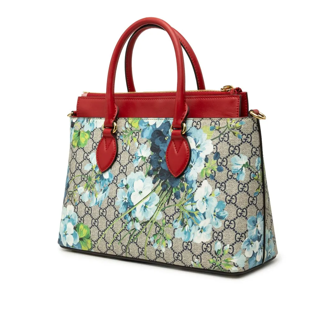 Gucci GG Supreme Blooms Linea A Satchel Beige Canvas Very good - Back View