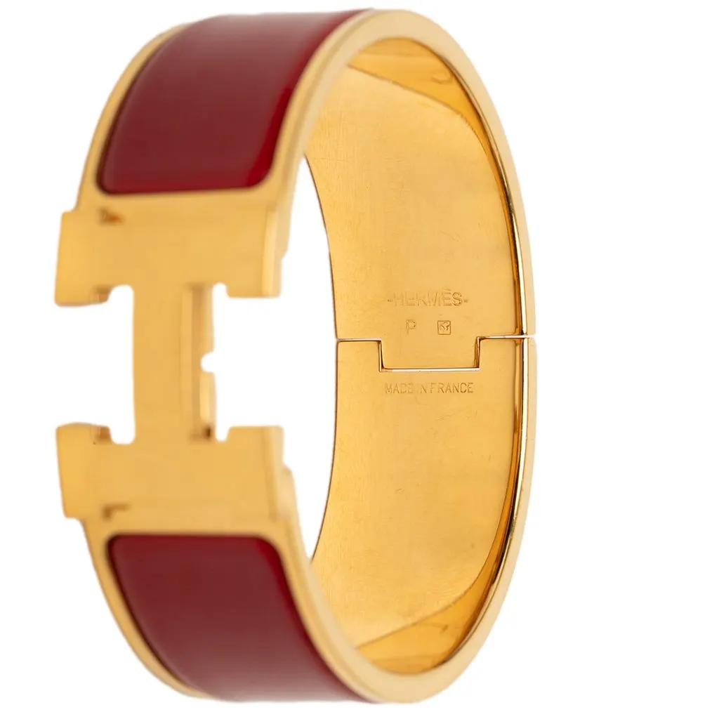 Hermès Wide Enamel Clic Clac H Bracelet GM Red Very good - Box View
