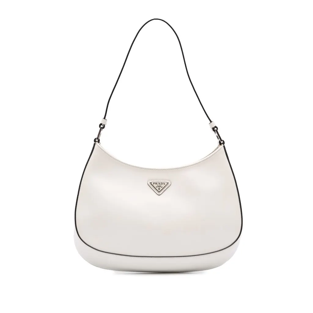 Prada Spazzolato Cleo Shoulder Bag White Leather Very good - Front View