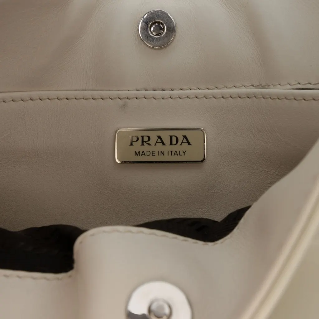 Prada Spazzolato Cleo Shoulder Bag White Leather Very good - Box View