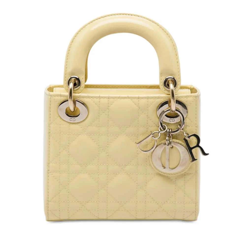 Dior Mini Patent Cannage Lady Dior Yellow Leather Very good - Front View