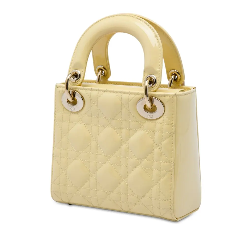 Dior Mini Patent Cannage Lady Dior Yellow Leather Very good - Back View